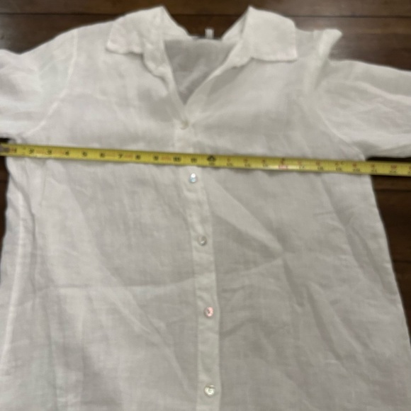 Rosemarine Italy White 100% Linen Button Front Tunic Top Size Large Tab Sleeves - Picture 6 of 9